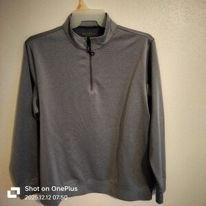 Mens Hickey Freeman 1/4 Zip Performance Casual Pullover Gray/White Strip Size L